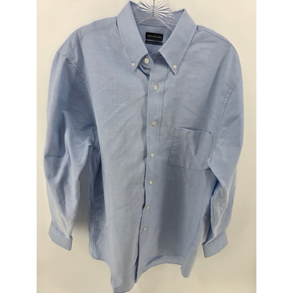 Van Heusen Mens Regular Fit Wrinkle Free Blue Oxford Shirt 15.5 33/34 M